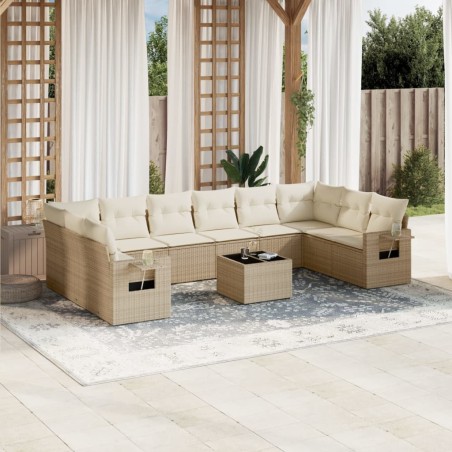 vidaXL Set de sofás de jardín 11pzas con cojines ratán sintético beige
