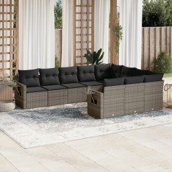 vidaXL Set de sofás de jardín 10 pzas con cojines ratán sintético gris