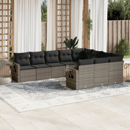 vidaXL Set de sofás de jardín 10 pzas con cojines ratán sintético gris