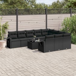 vidaXL Set de sofás de jardín 11 pzas y cojines ratán sintético negro