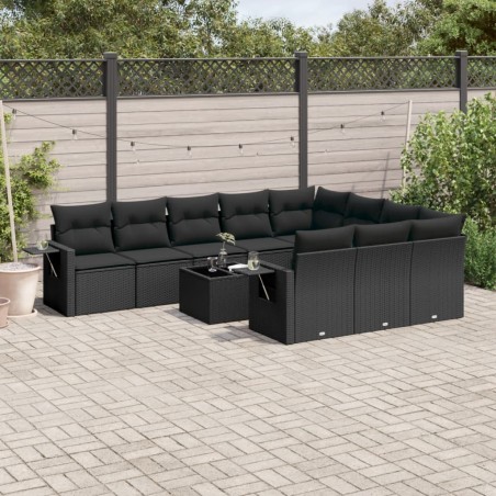 vidaXL Set de sofás de jardín 11 pzas y cojines ratán sintético negro