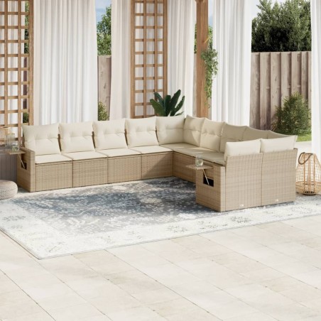 vidaXL Juego de sofás jardín con cojines beige 10 pzas ratán sintético