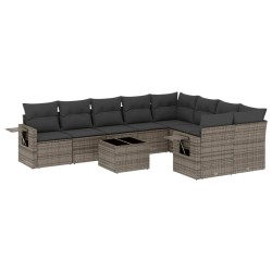 vidaXL Set de sofás de jardín 10 pzas con cojines ratán sintético gris