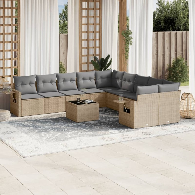 vidaXL Set de sofás de jardín 11pzas con cojines ratán sintético beige vidaXL Set de sofás de jardín 11pzas con cojines ratán sintético beige