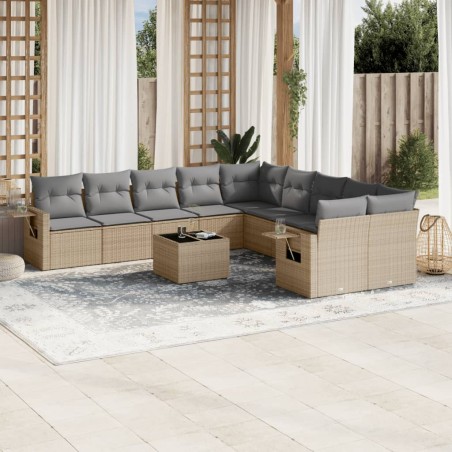 vidaXL Set de sofás de jardín 11pzas con cojines ratán sintético beige