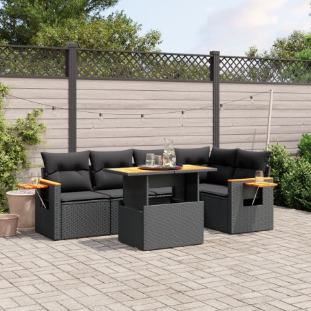 vidaXL Set de sofás de jardín 6 piezas y cojines ratán sintético negro