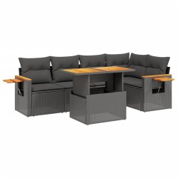 vidaXL Set de sofás de jardín 6 piezas y cojines ratán sintético negro