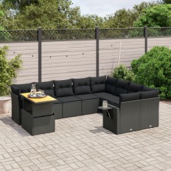 vidaXL Set de sofás de jardín 10 pzas cojines ratán sintético negro