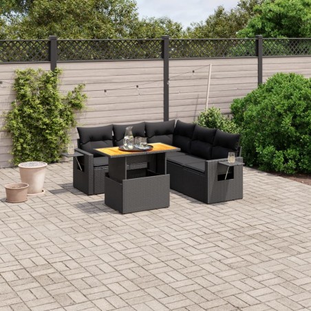 vidaXL Set de sofás de jardín 6 piezas y cojines ratán sintético negro