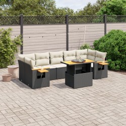 vidaXL Set de sofás de jardín 8 piezas y cojines ratán sintético negro