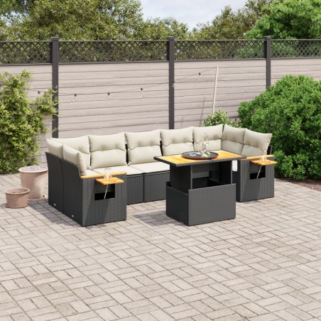 vidaXL Set de sofás de jardín 8 piezas y cojines ratán sintético negro