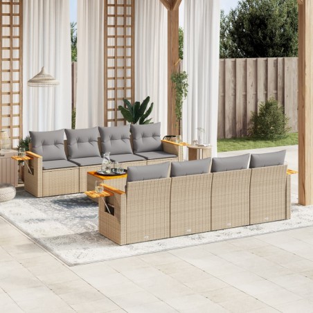 vidaXL Set de sofás de jardín 9 pzas con cojines ratán sintético beige