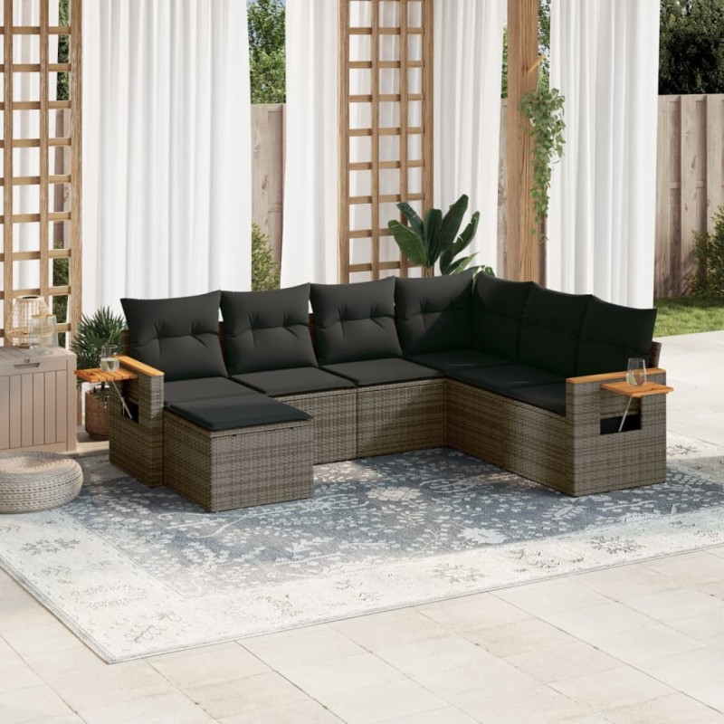 vidaXL Set de sofás de jardín 7 piezas con cojines ratán PE gris vidaXL Set de sofás de jardín 7 piezas con cojines ratán PE gris