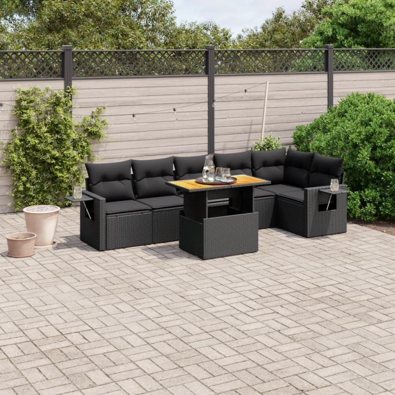 vidaXL Set de comedor de jardín 7 pzas y cojines ratán sintético negro vidaXL Set de comedor de jardín 7 pzas y cojines ratán sintético negro