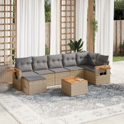 vidaXL Juego de sofás de jardín con cojines beige 8 pzas ratán PE
