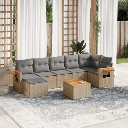 vidaXL Juego de sofás de jardín con cojines beige 8 pzas ratán PE