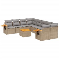 vidaXL Set de sofás de jardín 9 pzas con cojines ratán sintético beige