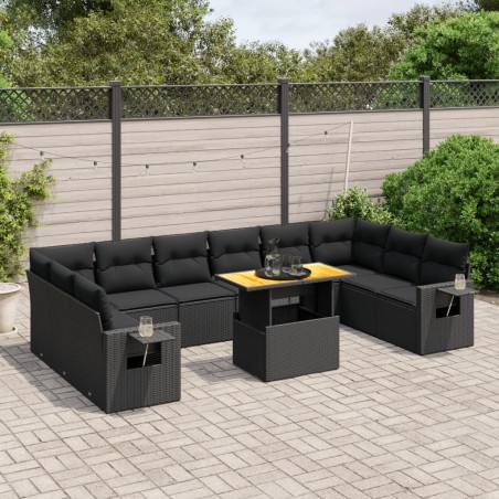 vidaXL Set de sofás de jardín 11 pzas y cojines ratán sintético negro