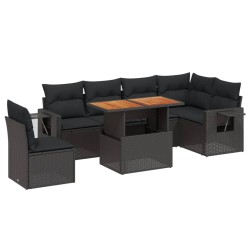 vidaXL Set de comedor de jardín 7 pzas y cojines ratán sintético negro