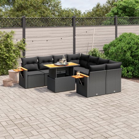 vidaXL Set de sofás de jardín 8 piezas y cojines ratán sintético negro