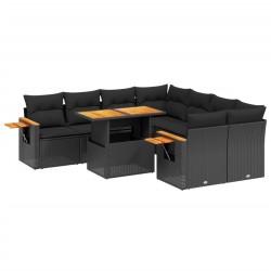 vidaXL Set de sofás de jardín 8 piezas y cojines ratán sintético negro