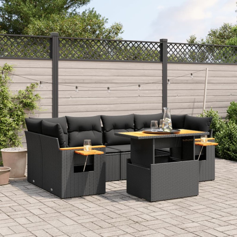 vidaXL Set de comedor de jardín 7 pzas y cojines ratán sintético negro vidaXL Set de comedor de jardín 7 pzas y cojines ratán sintético negro