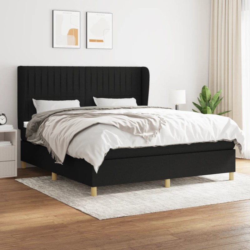 vidaXL Cama box spring con colchón tela negro 180x200 cm vidaXL Cama box spring con colchón tela negro 180x200 cm