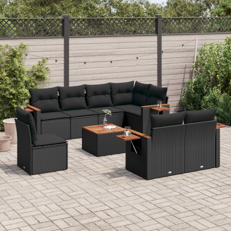vidaXL Set de sofás de jardín 8 piezas y cojines ratán sintético negro vidaXL Set de sofás de jardín 8 piezas y cojines ratán sintético negro