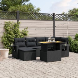 vidaXL Set de comedor de jardín 7 pzas y cojines ratán sintético negro