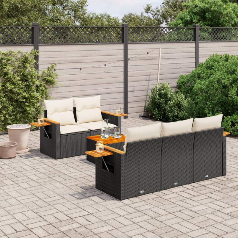 vidaXL Set de sofás de jardín 6 piezas y cojines ratán sintético negro vidaXL Set de sofás de jardín 6 piezas y cojines ratán sintético negro