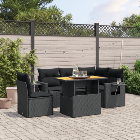 vidaXL Set de sofás de jardín 6 piezas y cojines ratán sintético negro