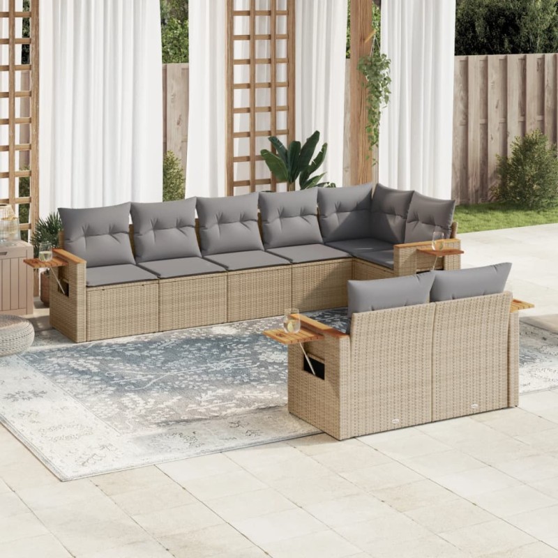 vidaXL Juego de sofás de jardín con cojines beige 8 pzas ratán PE vidaXL Juego de sofás de jardín con cojines beige 8 pzas ratán PE