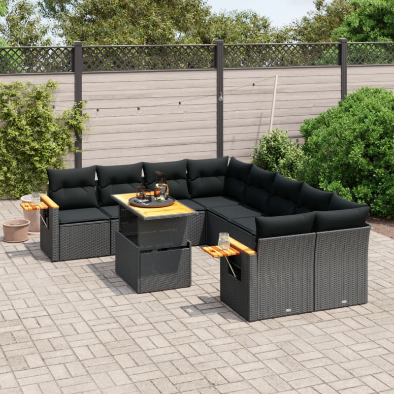 vidaXL Set de sofás de jardín 8 piezas y cojines ratán sintético negro vidaXL Set de sofás de jardín 8 piezas y cojines ratán sintético negro