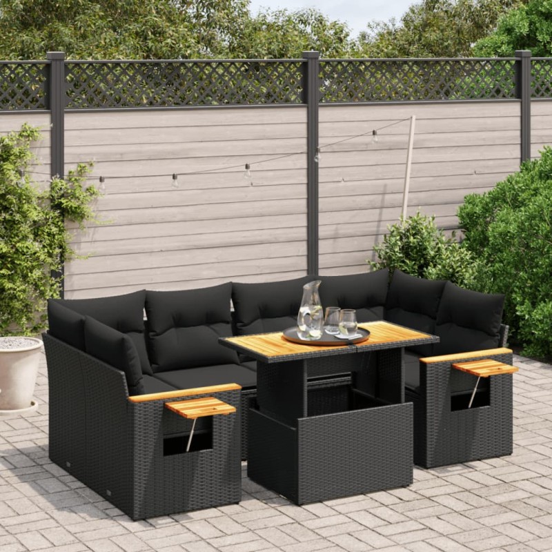 vidaXL Set de comedor de jardín 7 pzas y cojines ratán sintético negro vidaXL Set de comedor de jardín 7 pzas y cojines ratán sintético negro