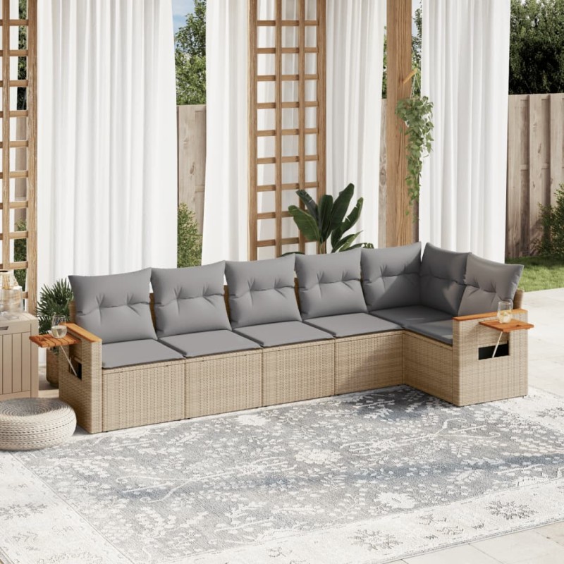 vidaXL Juego de sofás jardín con cojines 6 pzas ratán sintético beige vidaXL Juego de sofás jardín con cojines 6 pzas ratán sintético beige