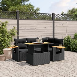 vidaXL Set de muebles de jardín 5 pzas y cojines ratán sintético negro