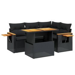 vidaXL Set de muebles de jardín 5 pzas y cojines ratán sintético negro