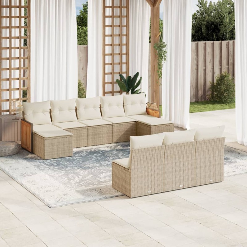 vidaXL Juego de sofás jardín con cojines beige 10 pzas ratán sintético vidaXL Juego de sofás jardín con cojines beige 10 pzas ratán sintético
