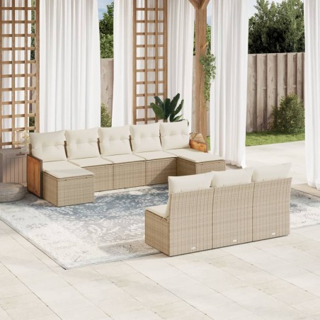 vidaXL Juego de sofás jardín con cojines beige 10 pzas ratán sintético