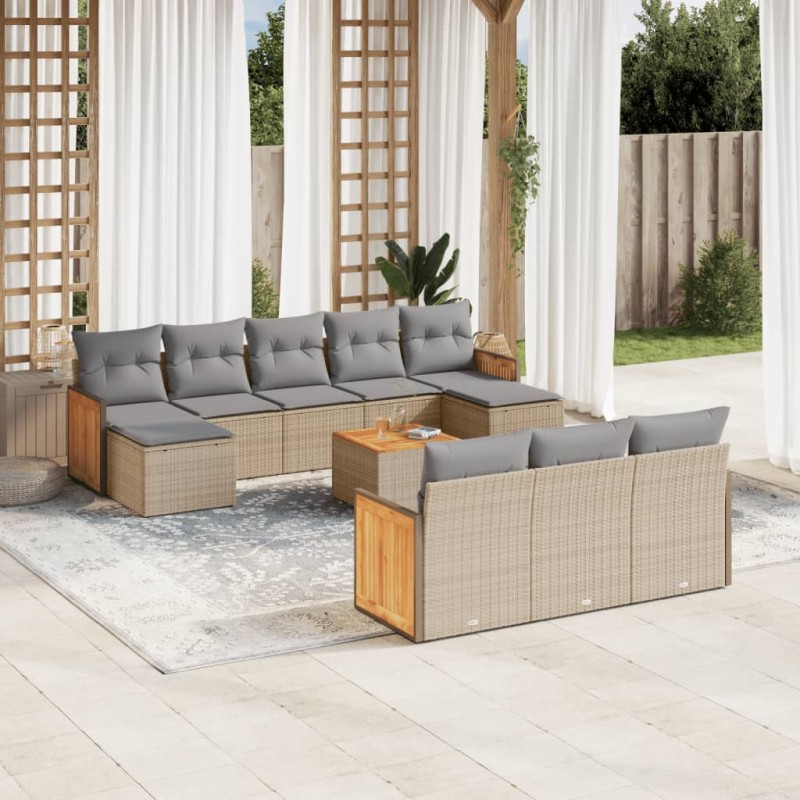 vidaXL Set de sofás de jardín 11pzas con cojines ratán sintético beige vidaXL Set de sofás de jardín 11pzas con cojines ratán sintético beige