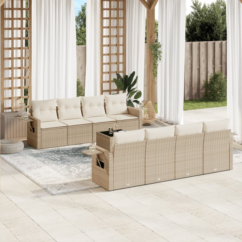 vidaXL Set de sofás de jardín 9 pzas con cojines ratán sintético beige vidaXL Set de sofás de jardín 9 pzas con cojines ratán sintético beige