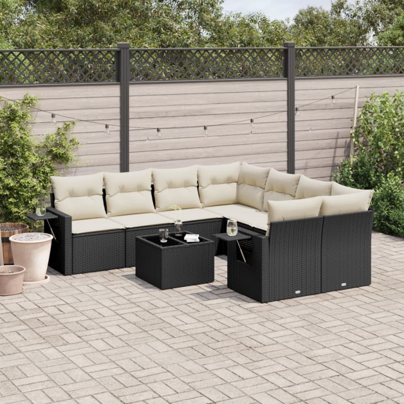 vidaXL Set de sofás de jardín 8 piezas y cojines ratán sintético negro vidaXL Set de sofás de jardín 8 piezas y cojines ratán sintético negro