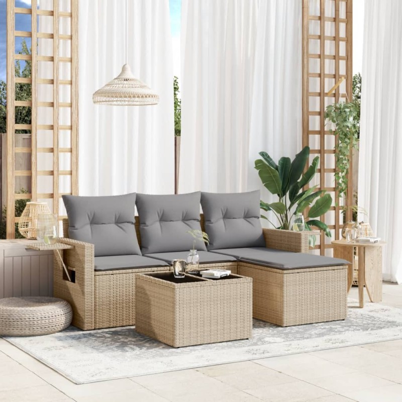 vidaXL Juego de sofás jardín con cojines 4 pzas ratán sintético beige vidaXL Juego de sofás jardín con cojines 4 pzas ratán sintético beige