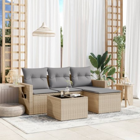 vidaXL Juego de sofás jardín con cojines 4 pzas ratán sintético beige