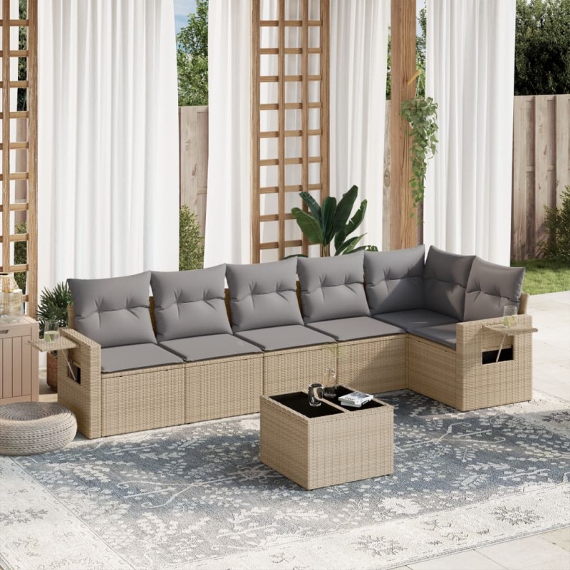 vidaXL Set sofás de jardín 7 piezas y cojines ratán sintético beige vidaXL Set sofás de jardín 7 piezas y cojines ratán sintético beige