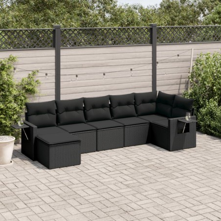 vidaXL Set de comedor de jardín 7 pzas y cojines ratán sintético negro