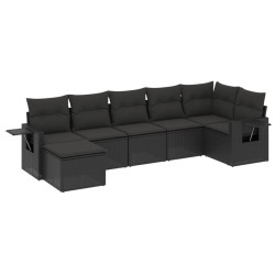 vidaXL Set de comedor de jardín 7 pzas y cojines ratán sintético negro
