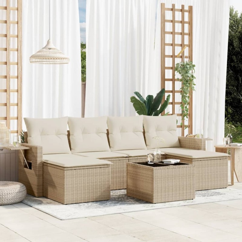 vidaXL Set sofás de jardín 7 piezas y cojines ratán sintético beige vidaXL Set sofás de jardín 7 piezas y cojines ratán sintético beige