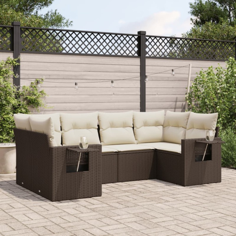vidaXL Set sofás de jardín 6 piezas y cojines ratán sintético marrón vidaXL Set sofás de jardín 6 piezas y cojines ratán sintético marrón