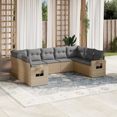 vidaXL Set de sofás de jardín 9 pzas con cojines ratán sintético beige